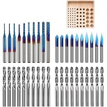 40pcs End Mills CNC Router Bits with Milling Bit Storage Tray, 1/8" Shank CNC Cutter Milling Carving Bit Set Including 2-Flute Flat Nose & Ball Nose, V-Bit with Nano Blue Coating Bits