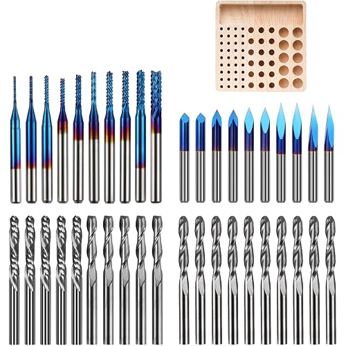 LUNYEE 40Pcs End Mills CNC Router Bits, 1/8" Shank Milling Bit Storage Tray