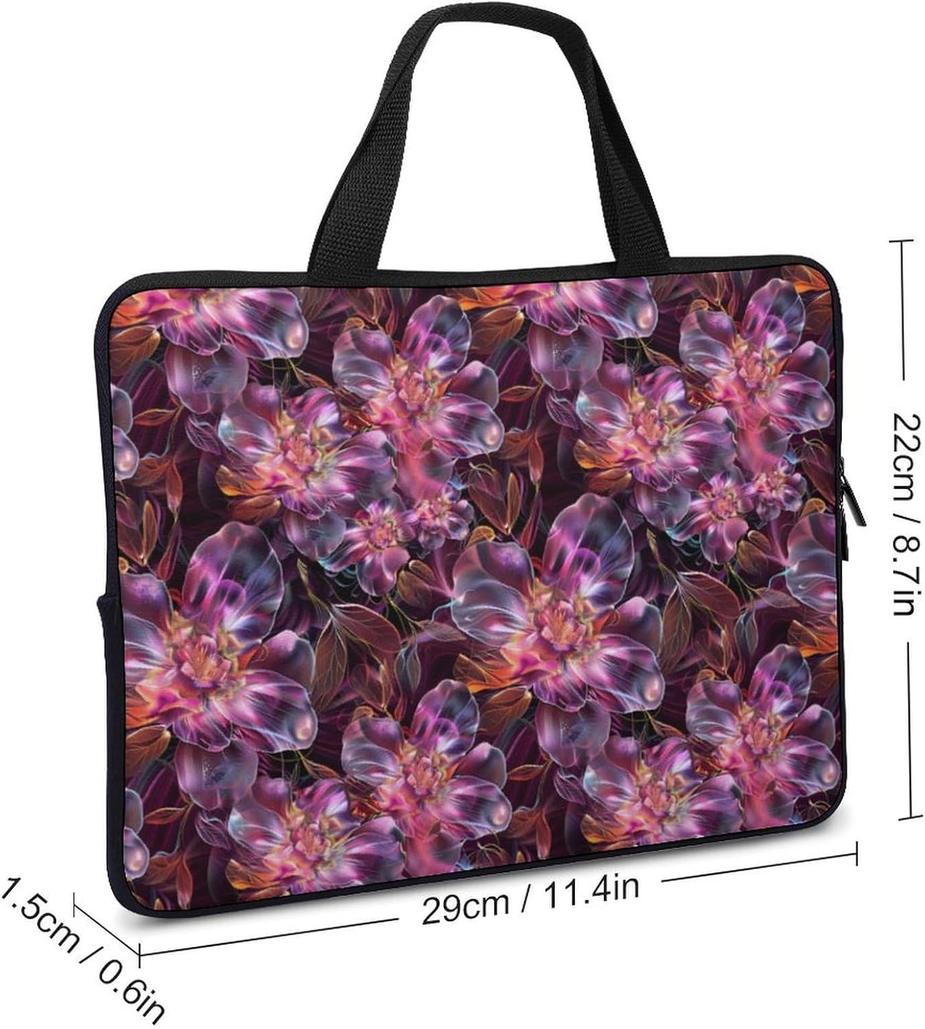 Psychedelic Trippy Purple Flowers Laptop Bag Print Computer Sleeve Case Protector Briefcase Totes for Women Men