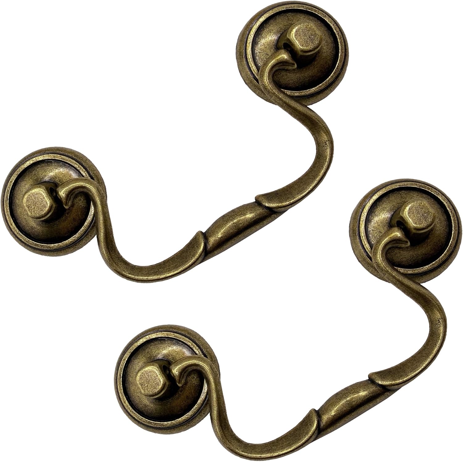 6 Pack Antique Brass Bail Drawer Pulls, 3-1/4 Inch Centers | Zinc alloy vintage drop handles for dressers, cupboards, drawers, cabinets, and furniture restoration