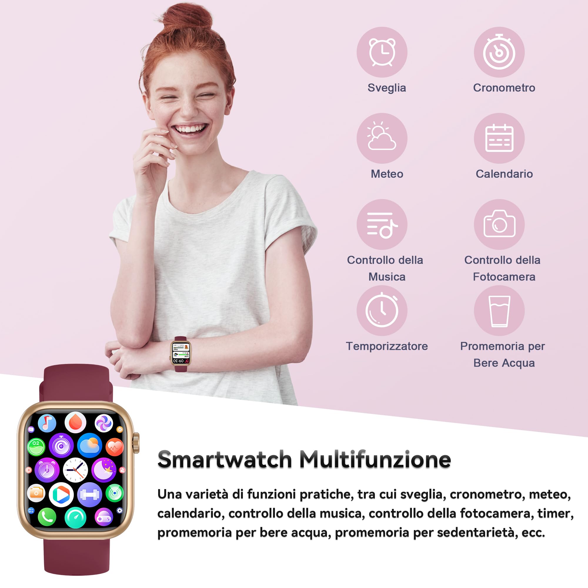 Smartwatch Uomo Donna, 1.83'' Orologio Smartwatch con Chiamata Bluetooth,Pressione Sanguigna/Cardiofrequenzimetro/Sonno,Contapassi,120+ Modalità Sportive, Impermeabile IP68 Smart Watch per Android&iOS