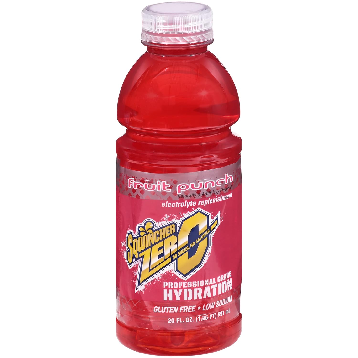 Sqwincher Zero Activity Drink Bottles| Fruit Punch Flavored | Sugar Free | Low Calorie | Low Sodium | Ready-To-Drink | Electrolyte Replenishment Hydration Drink | 20 oz (Case of 24)