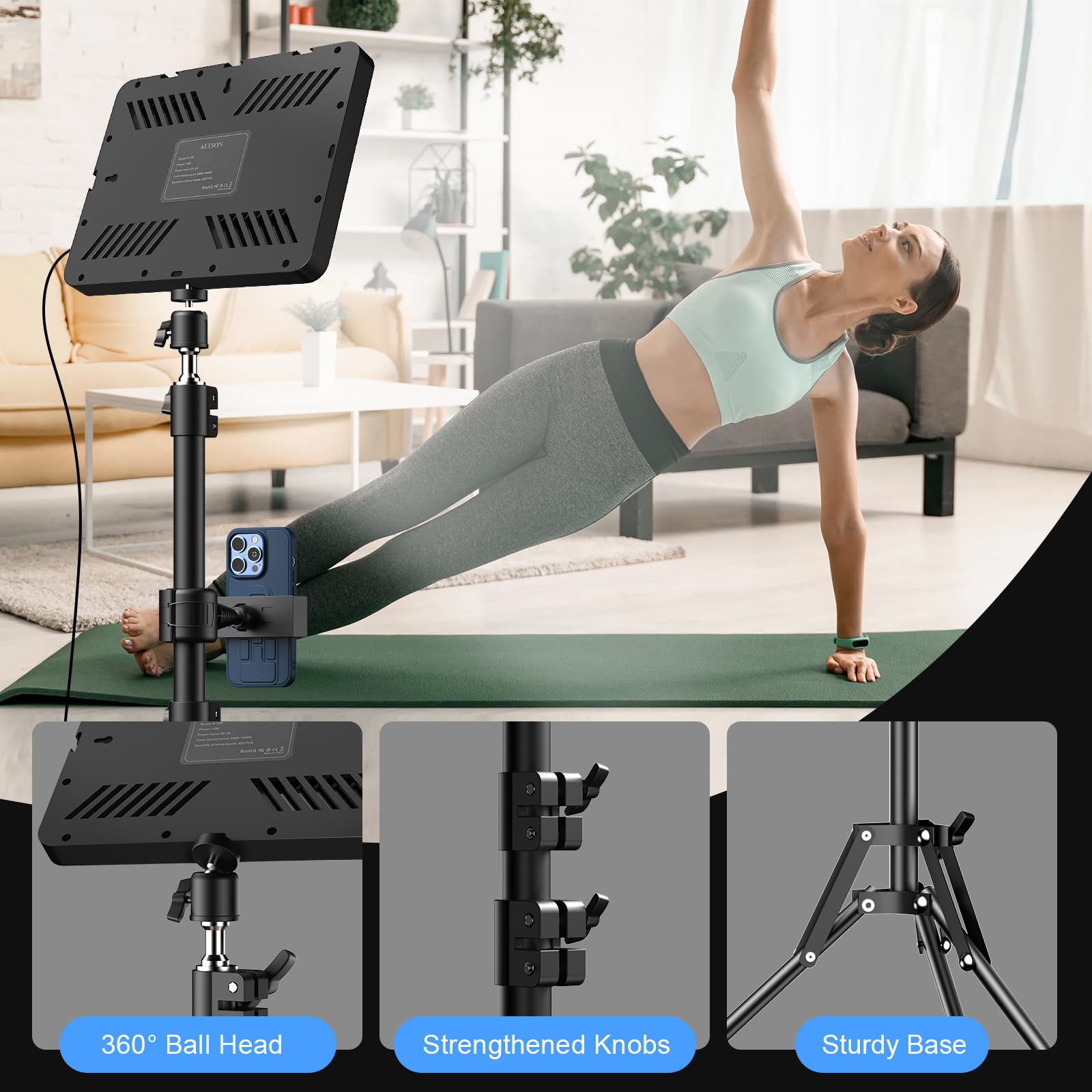 ALTSON Kit de 2 Luces de Video, luz LED de Estudio, 2700-6500 K, Kit de iluminación de fotografía Regulable con Soporte de trípode y Soporte para teléfono, luz de transmisión giratoria de 12 Pulgadas