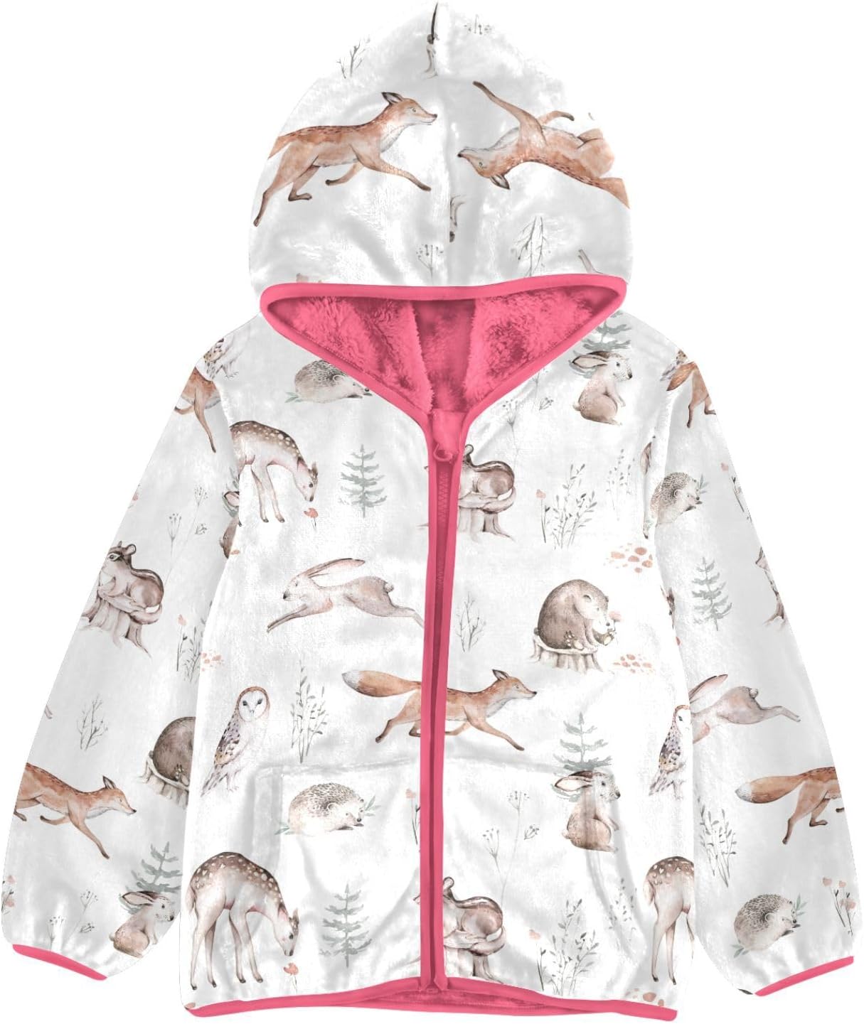 CaTaKu Toddler Girls Fleece Jacket with hood Woodland Animals Kids Boys Baby Coat for Fall Winter Spring Outerwear 4t