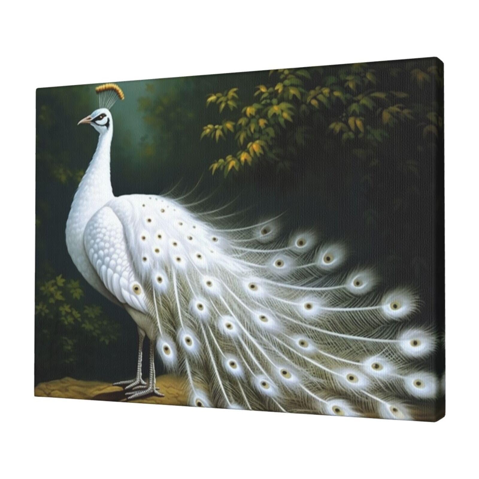 KLOPH White Peacock Canvas Wall Art for Living Room 12"x16" Modern Artwork Painting for Bathroom Hanging Canvas Prints Aesthetic Wallart for Bedroom Kitchen Office Wall Decor