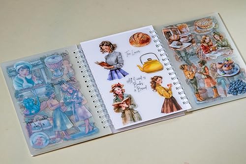 Miniatura 9 de Libro de calcomanías, calcomanías de diario, libro de calcomanías para adultos, adolescentes y niños, libro de calcomanías, 6 páginas transparentes