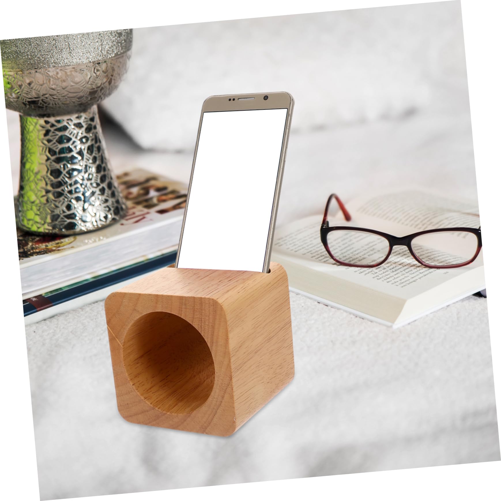Tofficu Supporto Legno Cubo per Telefono da Scrivania Marrone