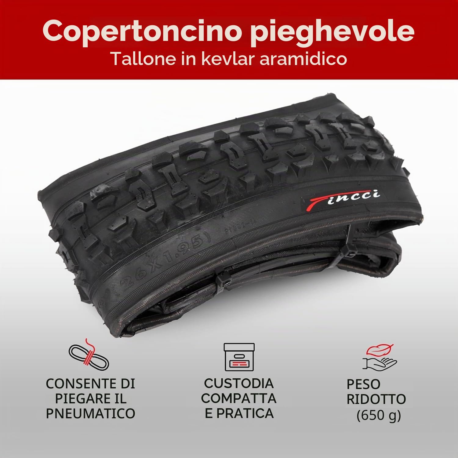 Fincci Copertone MTB 26 x 1,95 Pollici - Coppia Pieghevole Pneumaticos 60 TPI - con 2x Valvole Interne Cameras d’Aria - per MTB Montagna Ibrida Bici Bicicletta - Confezione da 2