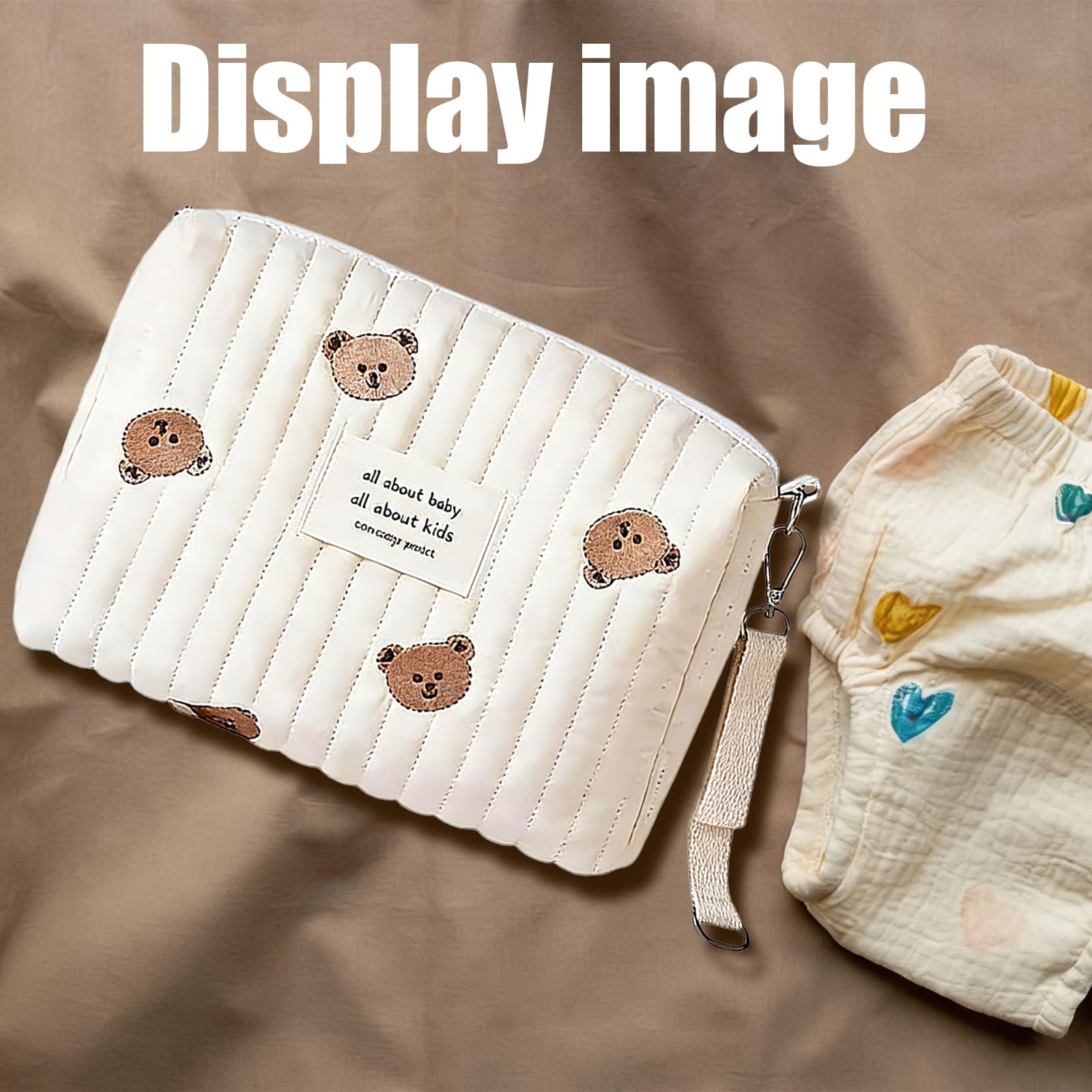 Borsa per Pannolini Ricamo Fasciatoio Neonato Organizzatore Passeggino Contiene Pannolini Salviette Giocattoli Motivo Orso Ricamato