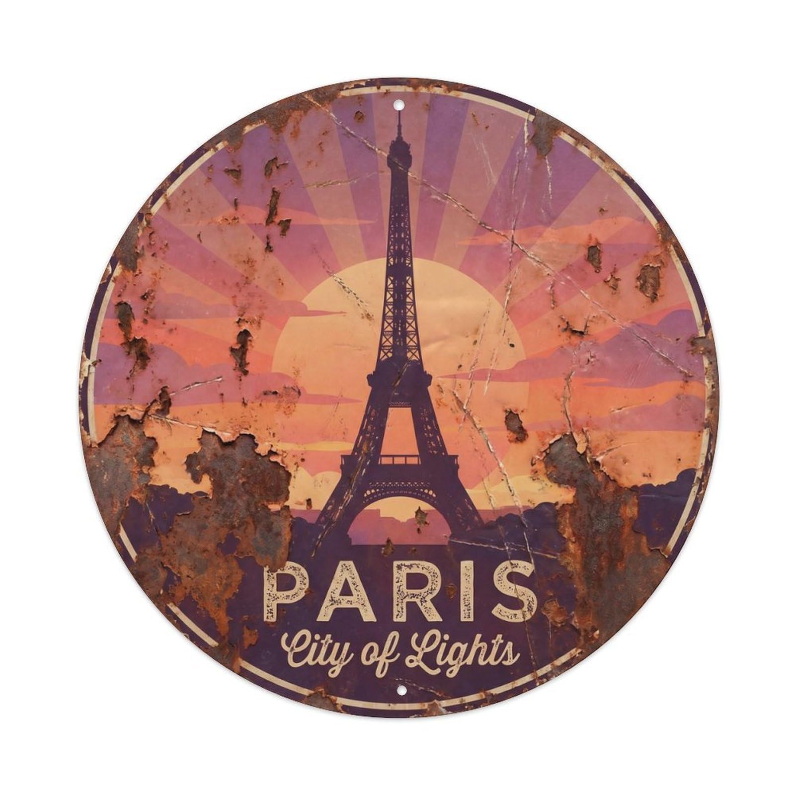 Vintage Travel Eiffel Tower Sunset Metal Tin Sign Plaque