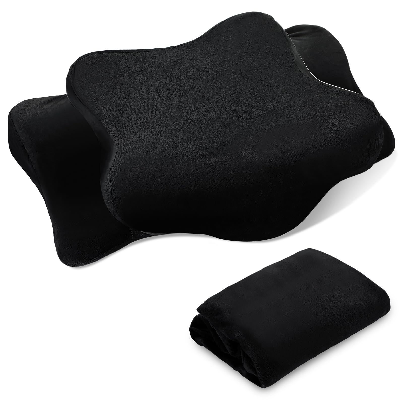 Hahafelt Cervical Neck Pillowcase (Only Pillowcase) with Zipper Ergonomic Pillow Cover Contour Pillow Cover Fuzzy Cases for Side Back Stomach Sleepers(Black,Queen Size)
