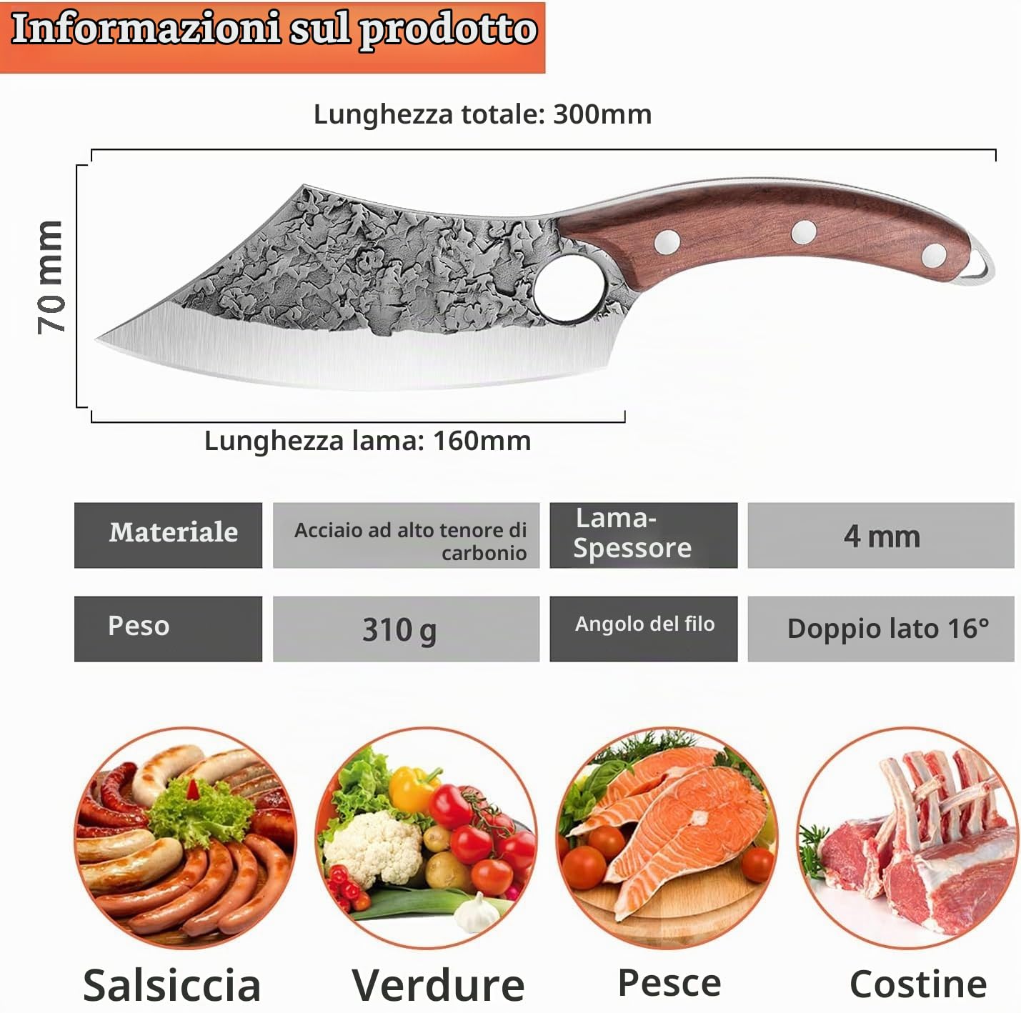 DRAGON RIOT Coltello da Cucina Giapponese Forgiato con Fodero in Pelle