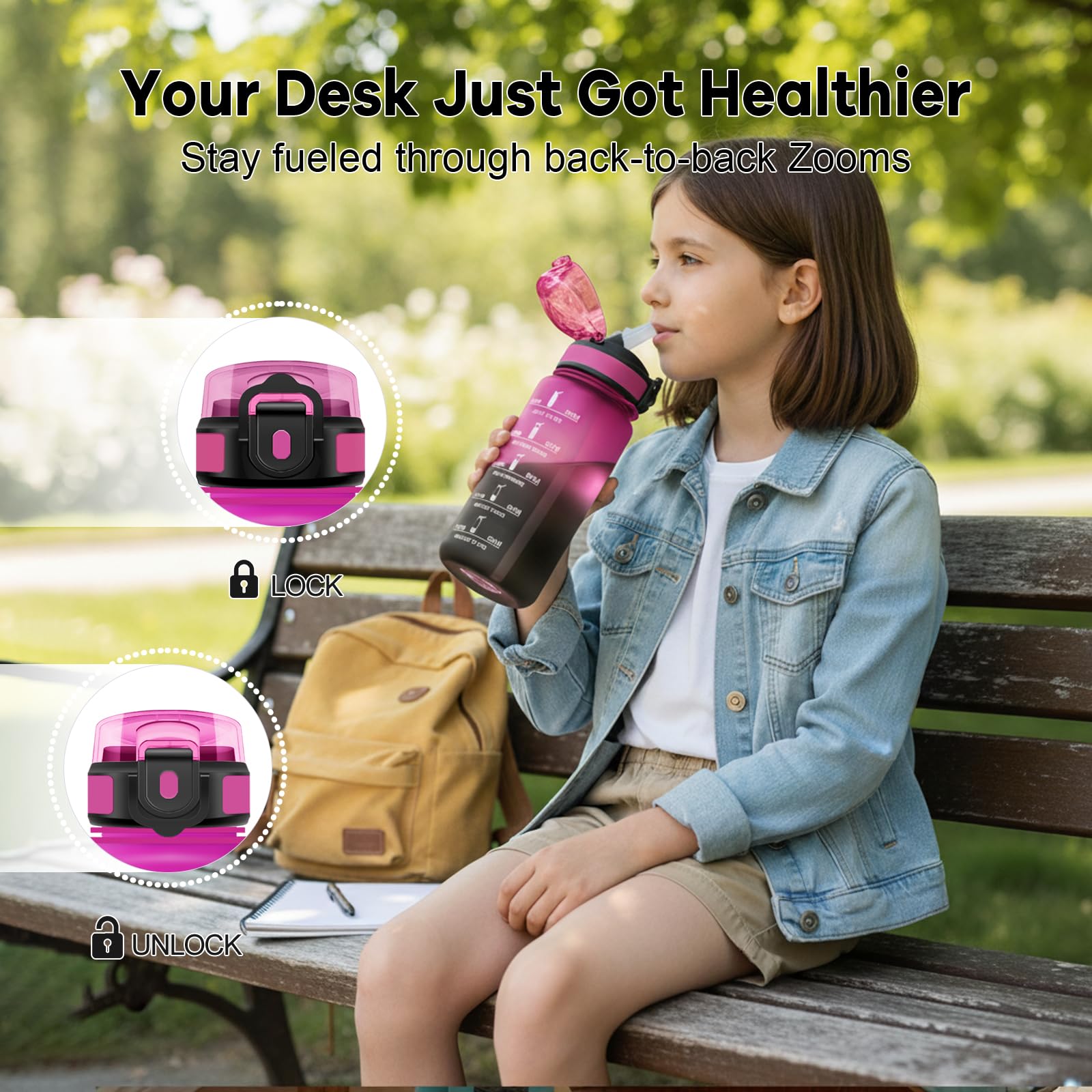 Wasserflasche 500ml, Trinkflasche mit Strohhalm, Auslaufsicher & Zeitmarkierung, Motivierende Sportflasche für Wandern, Fahrrad - 4