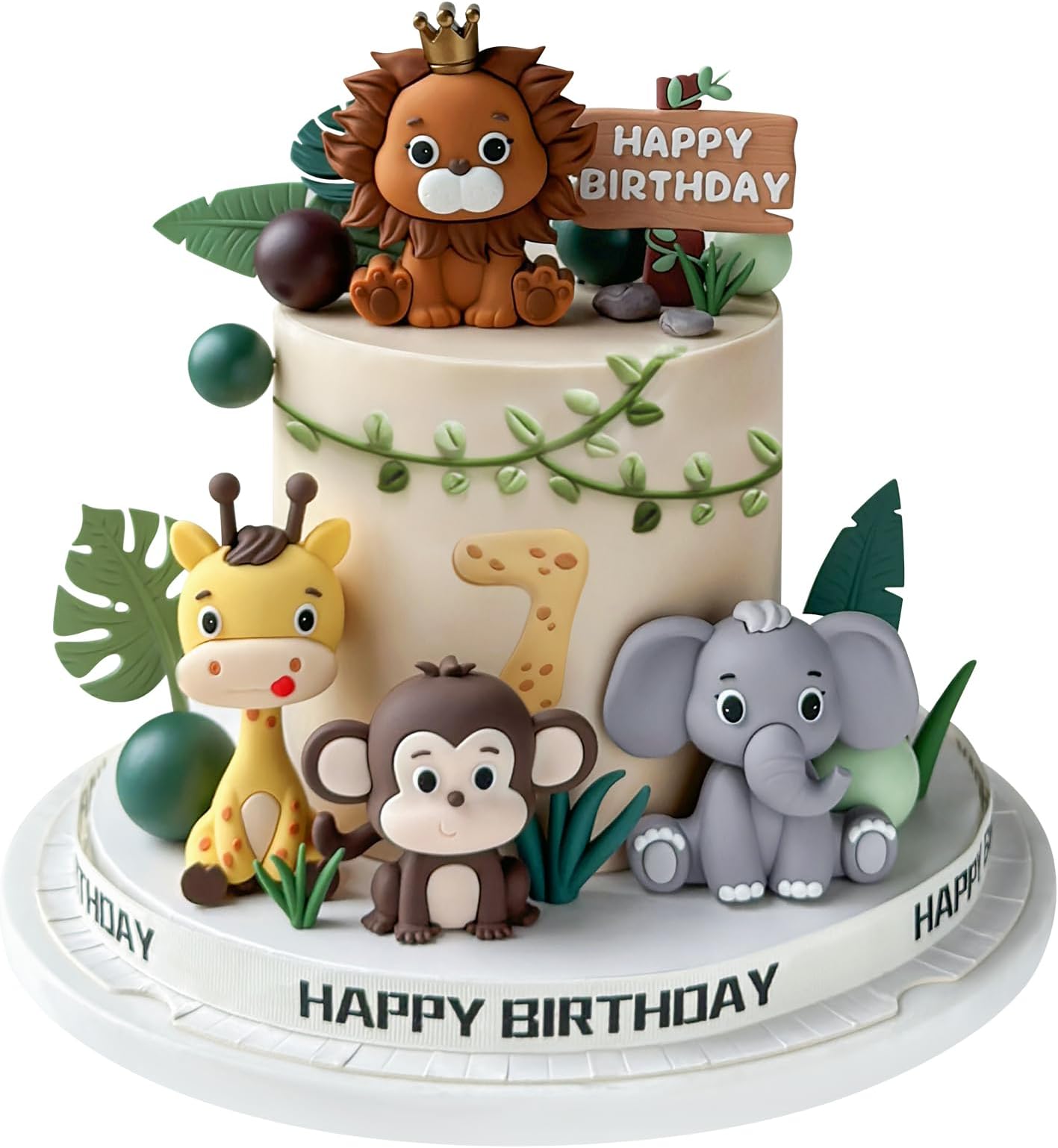 Safari Animal Cake Topper Jungle Wild Cake Decorations with Lion Giraffe Elephant Monkey Wildlife Theme Birthday Baby Shower Party Supplies
