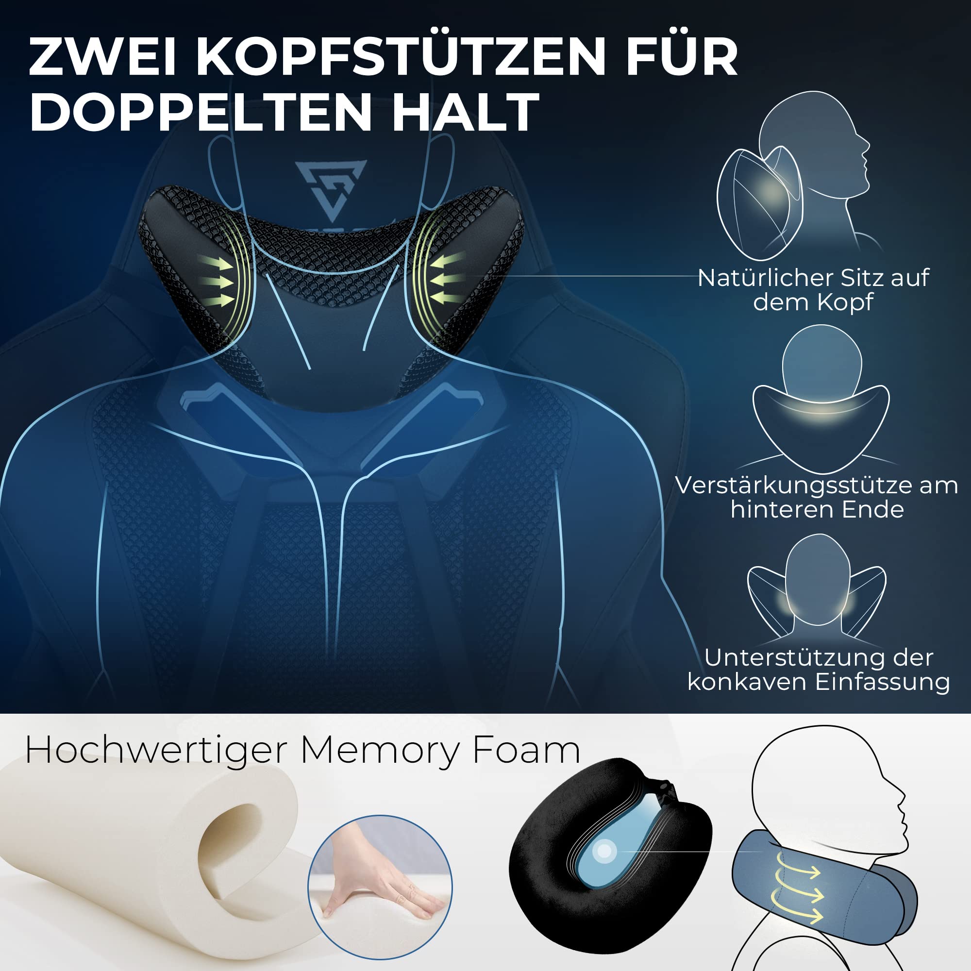 Vigosit Sedia da gaming professionale con poggiapiedi, in rete PC con funzione di massaggio, ergonomica, reclining gamer, capacità di carico 150 kg (Nero)