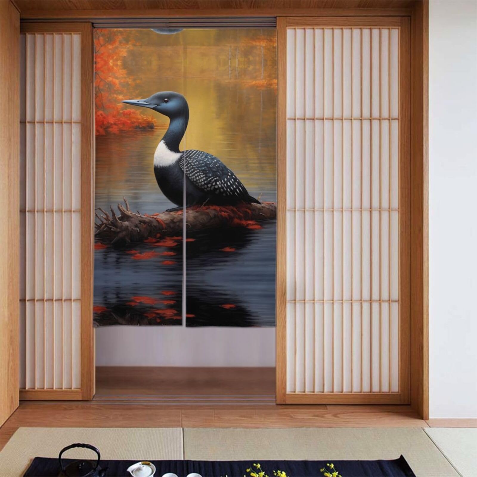 Rideaux occultants loon oiseau 142x86 cm contre la lumière extérieure en chambre