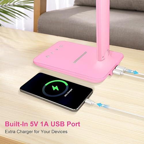 Miniatura 3 de White crown Lámpara de escritorio LED regulable, lámpara de lectura con puerto de carga USB, 5 modos de iluminación, control sensible, temporizador