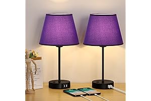 Purple Lamps for Bedrooms - Bedside Table Lamps with USB Ports