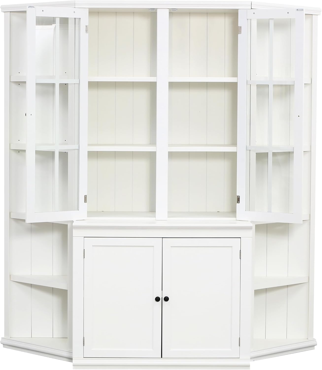Virubi 75'' Tall China Hutch Cabinet with Glass Doors,Kitchen Pantry Storage,Coffee Bar Hutch with Adjustable Shelves for Kitchen,Living Room,Bar,White (1 Cabinet&2 Shelves)