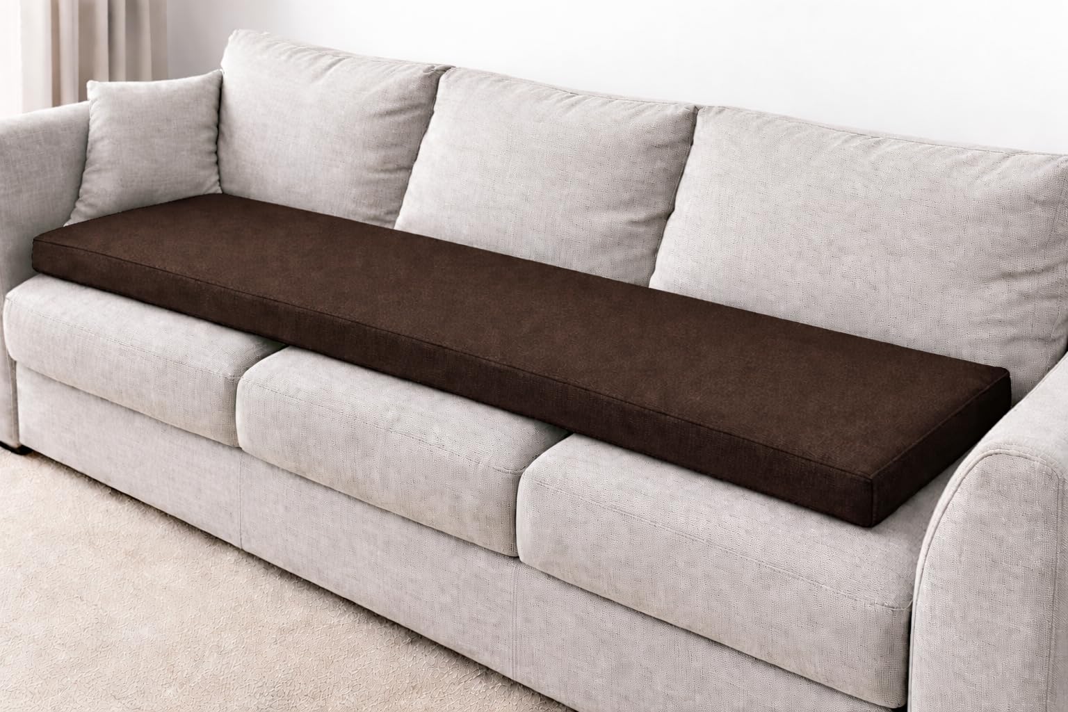 SLUMBER HOME 3 Seater Booster Cushion with Removable Cover, 150 x 50 x 5 cm Firm Memory Foam Orthopaedic Seat Pad, Large Sofa Cushion with Soft PolyesterWater Resistant Cover (Chocolate Brown)