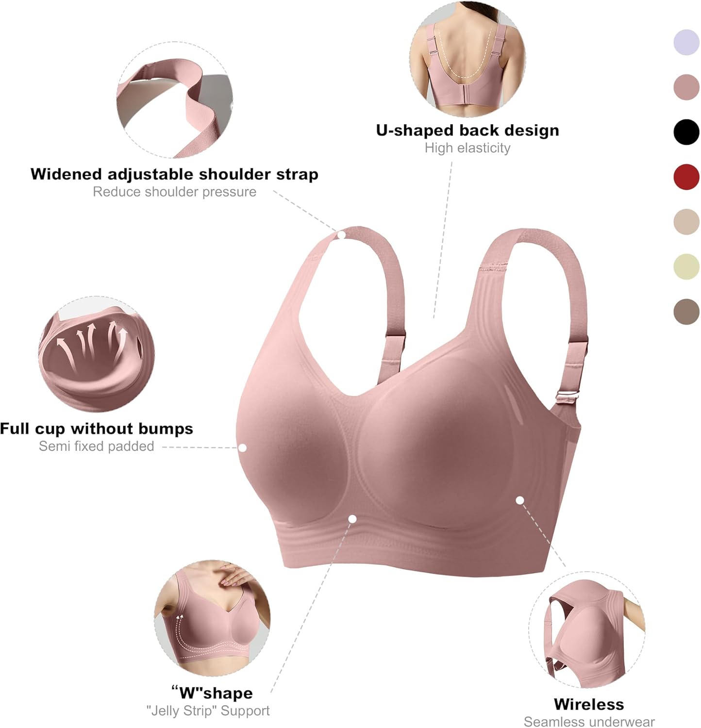 Women's Plus Size Wireless Bra No Underwire Seamless Full Coverage Push Up High Support - Image 2