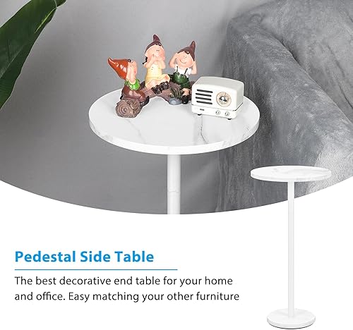 Vista 6 de smusei Mesa auxiliar redonda con base de mármol, mesas de bebidas para espacios pequeños, mesa de pedestal, mesa auxiliar redonda pequeña para sofá