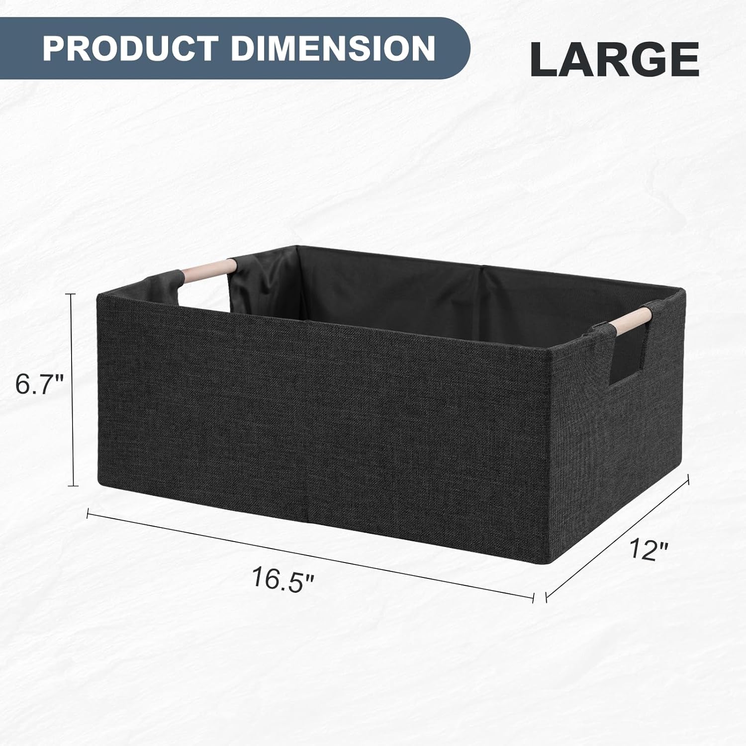 ANMINY 4PCS Storage Baskets for Organizing Collapsible Fabric Storage Bins Boxes with Wood Handles Closet Shelves Cube Organizer Bins Clothes Laundry Storage Container - Large, Black