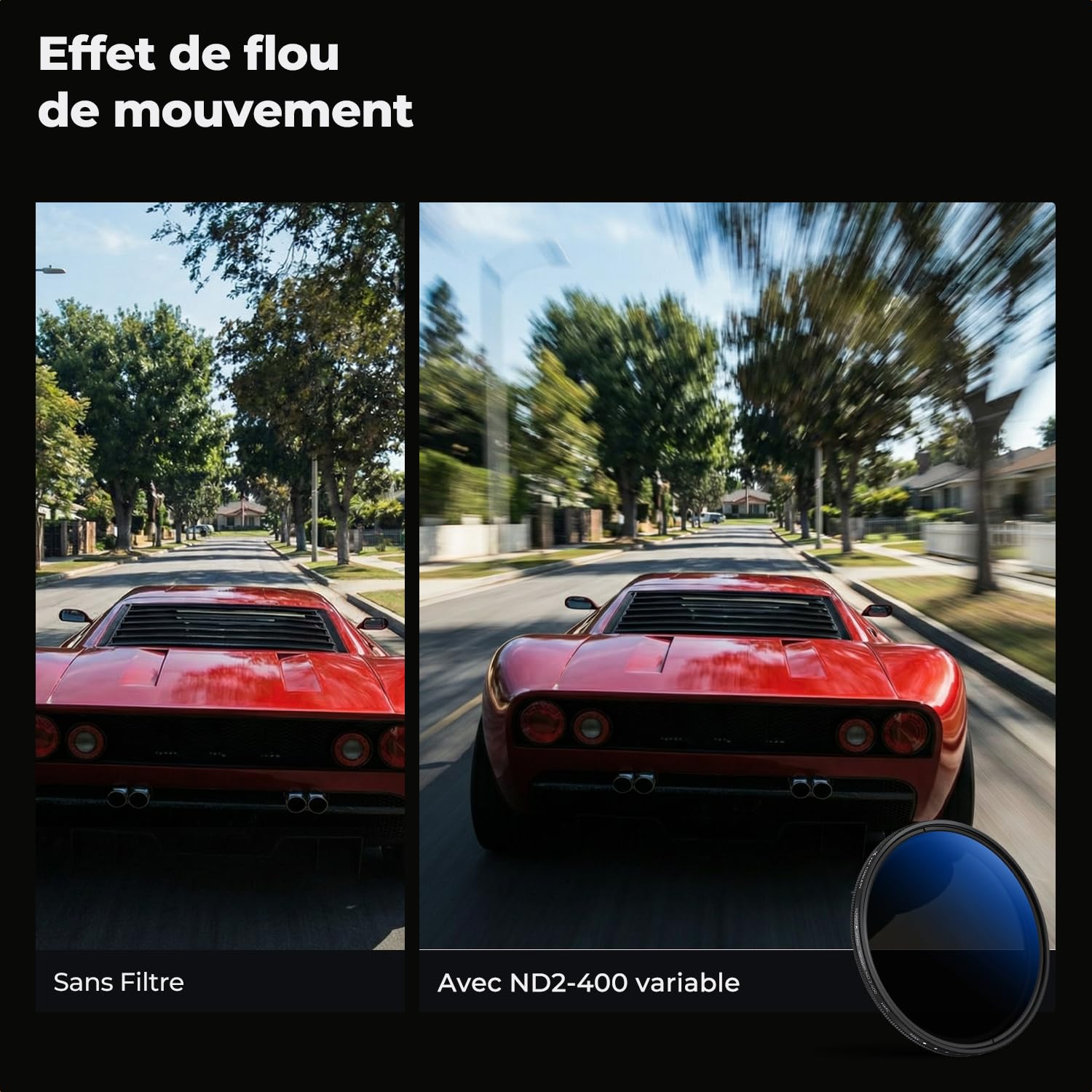 K&F CONCEPT Filtre ND Variable 49mm Densité Neutre ND2-ND400 avec Revêtement et 3 Chiffons de Nettoyage pour Objectif Appareil Photo Numérique Reflex