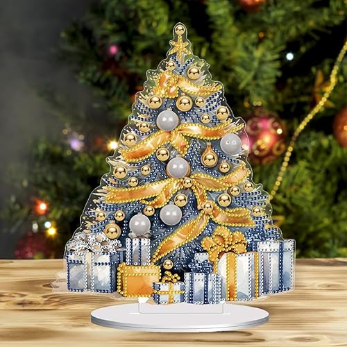 Miniatura 5 de Pintura de diamantes para árbol de Navidad, kit de adornos de escritorio para adultos, arte con diamantes pintura acrílica por números, decoraciones
