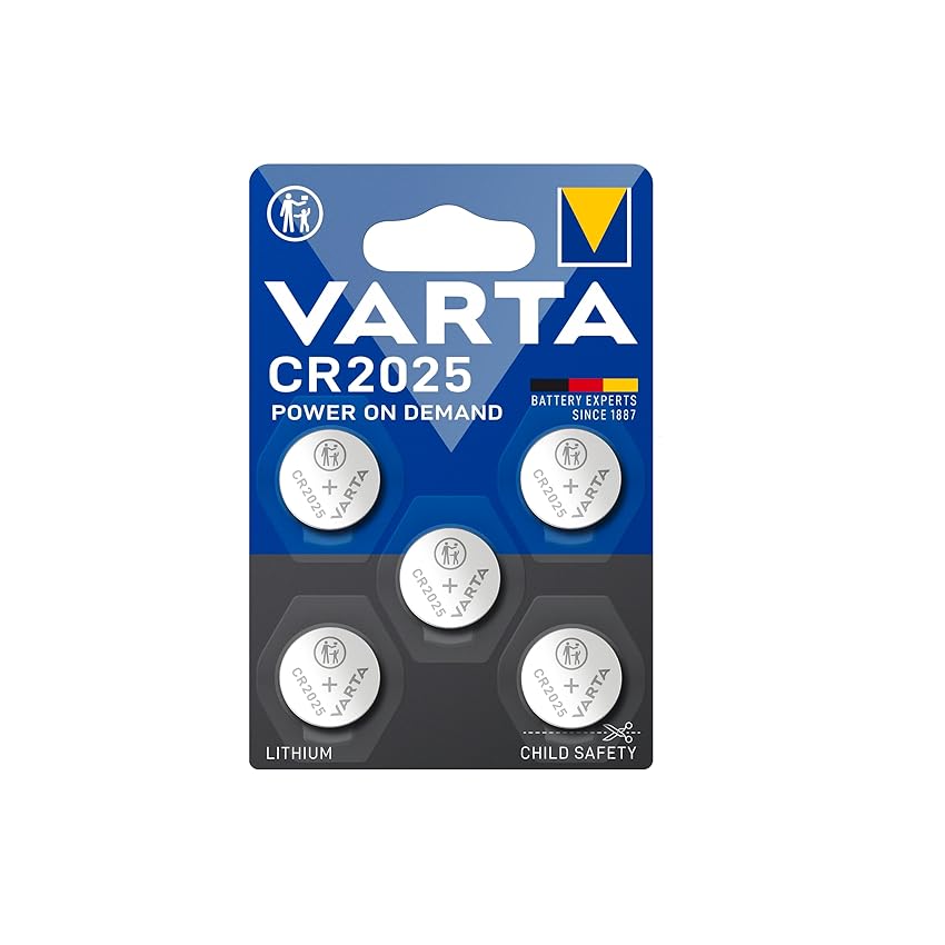 VARTA CR 2025, 6025101415, Batteria Litio a Bottone, Piatta, Specialistica, 3 Volts, Diametro 20mm, Altezza 2,5mm, confezione 5 pile
