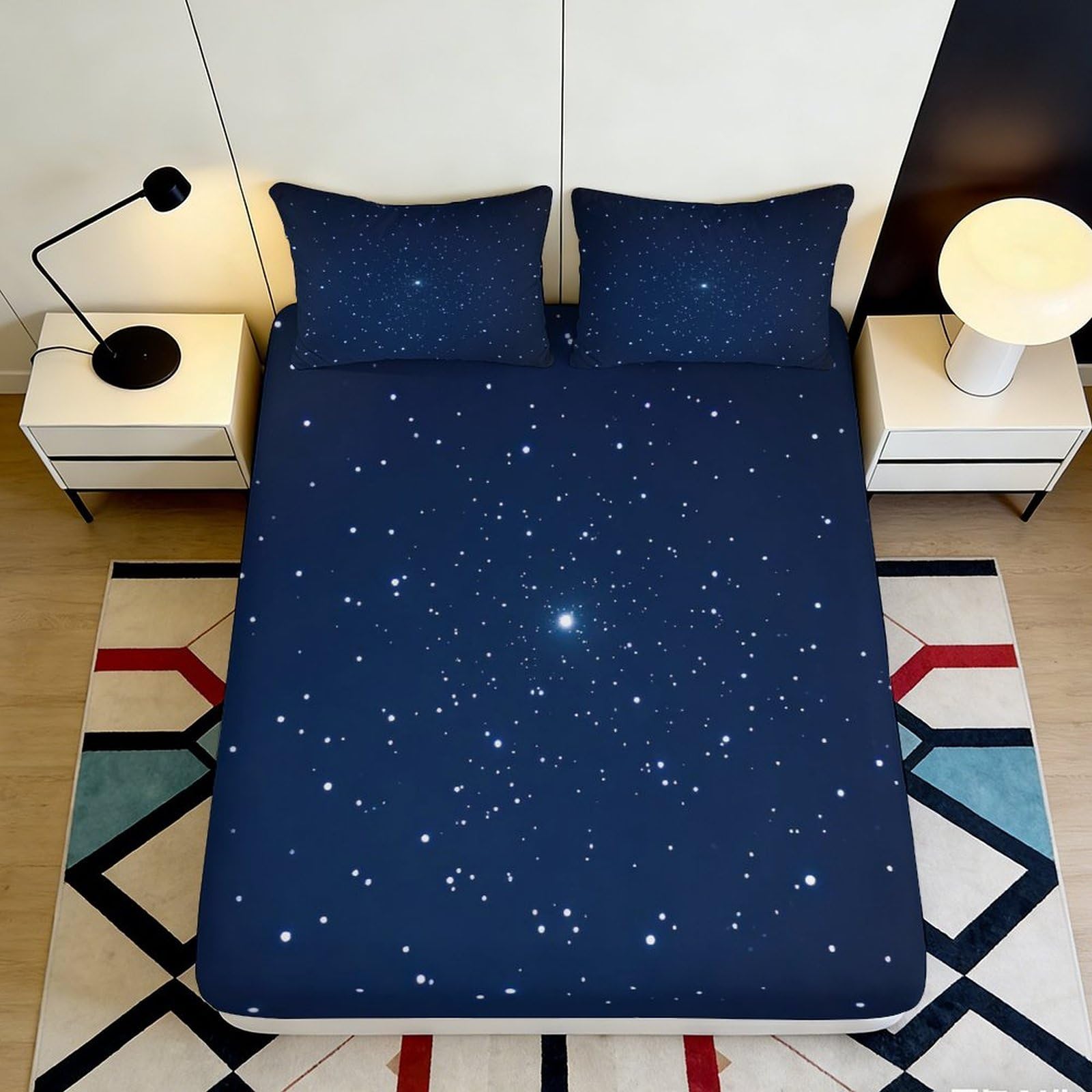 3D Printed Galaxy Starry Sky Fitted Sheet Microfiber Deep Blue Cosmic Nebula Mattress Cover for Bedroom Decor 90x200x25cm