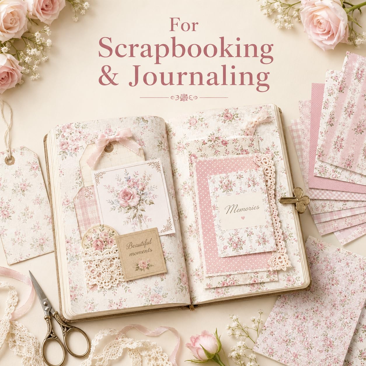 Różowy kwiatowy papier do scrapbookingu, dwustronny karton, 24 arkusze papieru do tworzenia kart, do samodzielnego wykonania albumu fotograficznego, dekoracja
