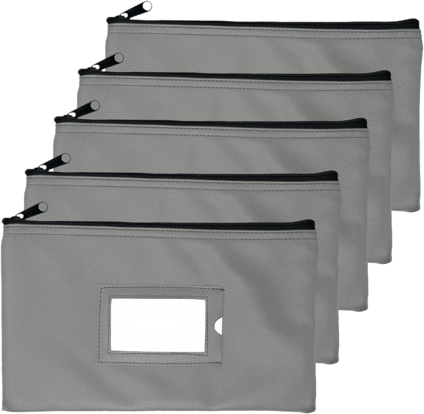Money Bank Deposit Bag with Zipper | 11x6 inch | Grey | Durable Leatherette Money Cash Coin Check Wallet Pouch for Men & Women with Framed ID Window and Blank Card | by GIDABRAND (5)