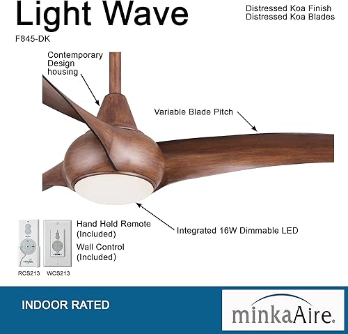 Miniatura 2 de MINKA-AIRE Ventilador de techo F845-DK Light Wave de 44 pulgadas con luz LED en koa envejecido con control remoto y control de pared adicional