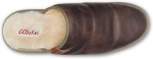 Miniatura 2 de OLUKAI Mua'lli - Pantuflas para hombre, zapatos de cuero de primera calidad, forro de oveja y calidez extra