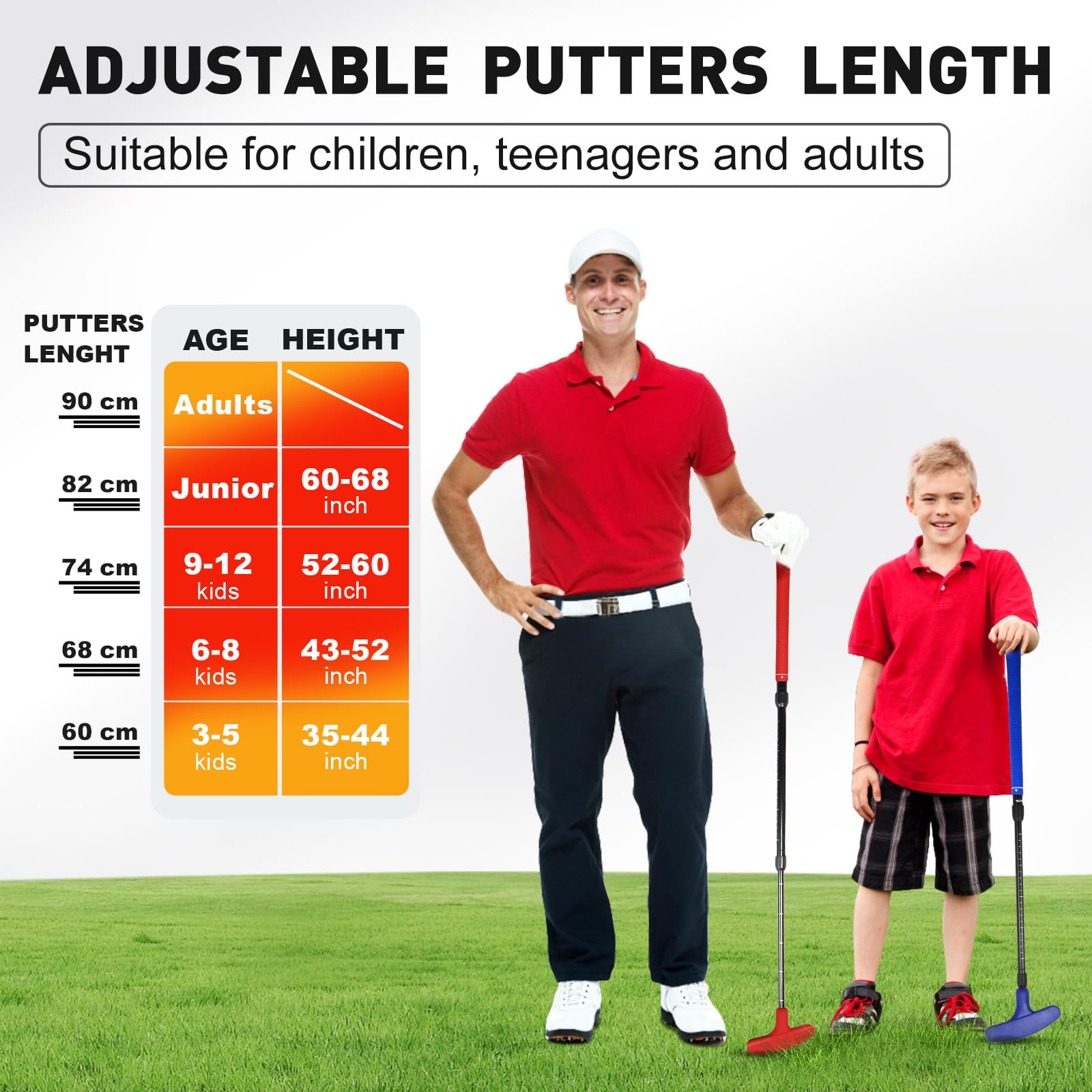 Ensemble de putter rouge et bleu pour enfants, ensemble de putter de golf réglable, ensemble de mini golf bidirectionnel, convient pour les gauchers et les droitiers, convient pour les jeunes golfeurs
