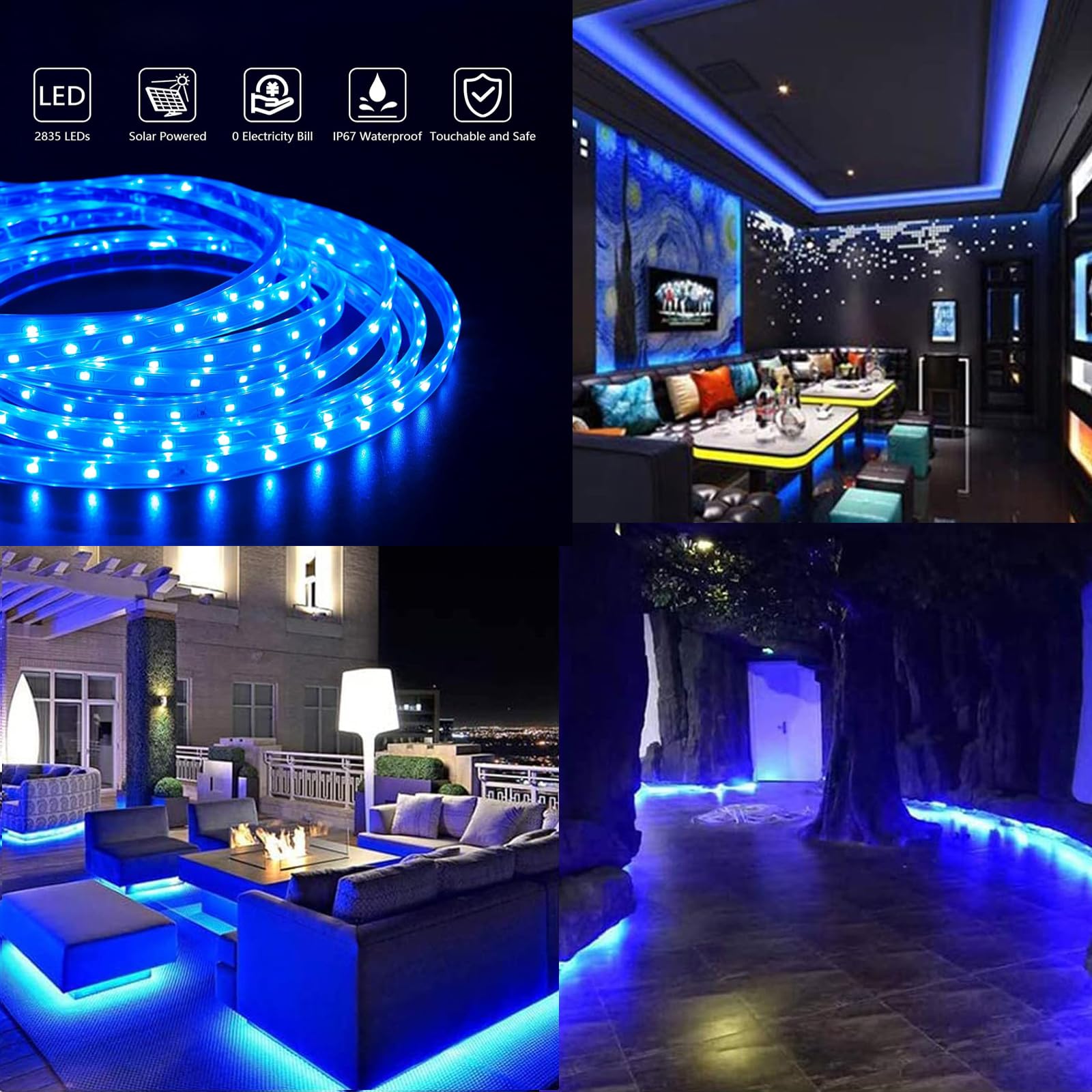 KINGCOO Solar LED Streifen Lichter Außen, Wasserdicht 10M 560Led Lichtleisten Solar Seilleuchten Lichterkette mit Fernbedienung für Garten Terrasse Hochzeit Party Weihnachtsdekoration (Blau)
