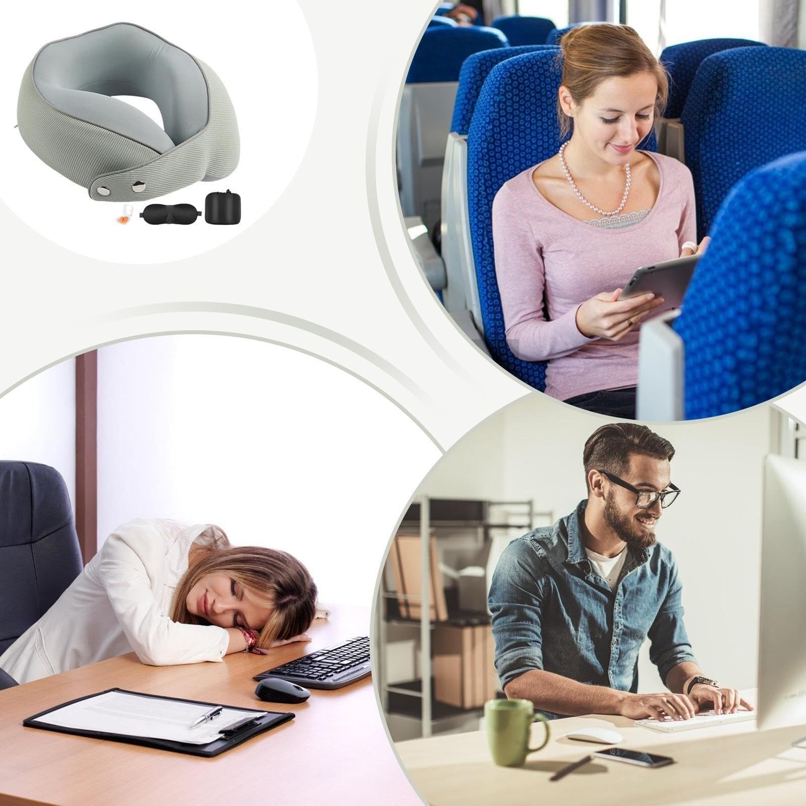 Poduszka Podróżna Poduszka Podróżna Z Pianki Memory Foam, Regulowana, W Kształcie Litery U, Do Samolotu I Samochodu Poduszka na Kark(Grün)