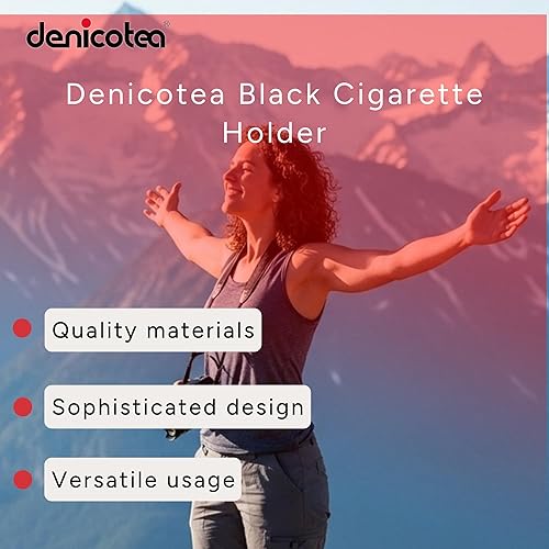 Miniatura 5 de Denicotea Portabigarrillos negro con anillo dorado y 10 filtros, 3.031 in