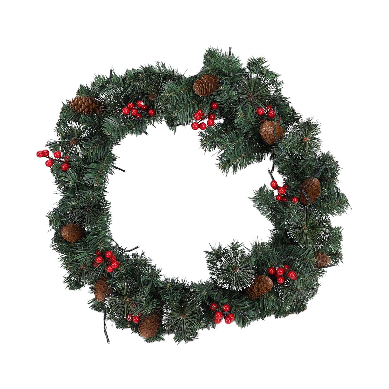 Fockety 24 Zoll Künstlicher Weihnachtskranz mit Lichtern, Rote Beeren und