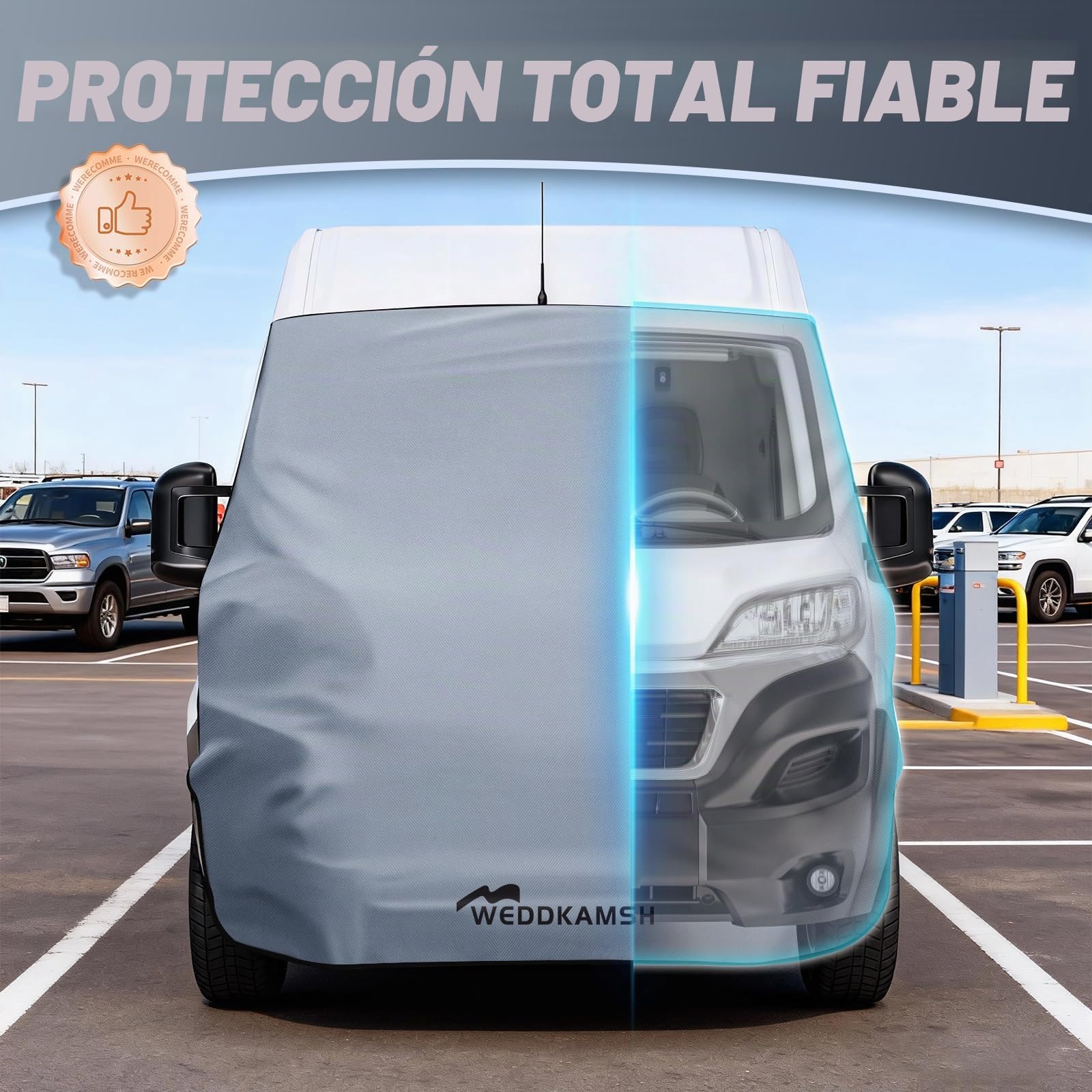 Cubierta de parabrisas frontal compatible con FIAT Ducato Serie 8 a partir de 2006, lona de protección del parachoques para autocaravana, alfombrillas térmicas de alta calidad para protección solar