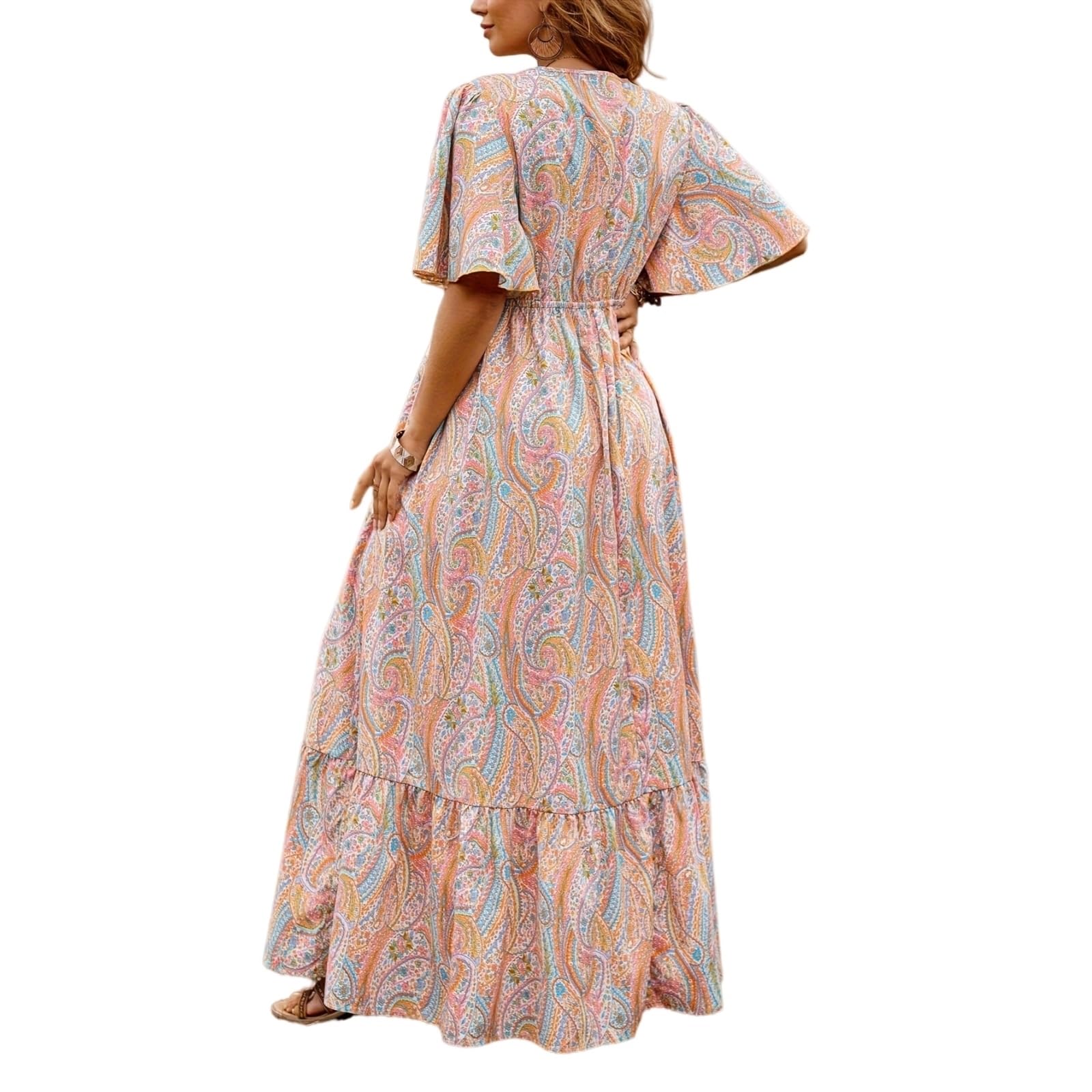 Vestito Plus Size Donna Midi Abito, V Collo Sciolto Abito Casual per Indossare Vacanze Primavera Estate-pink-5xl