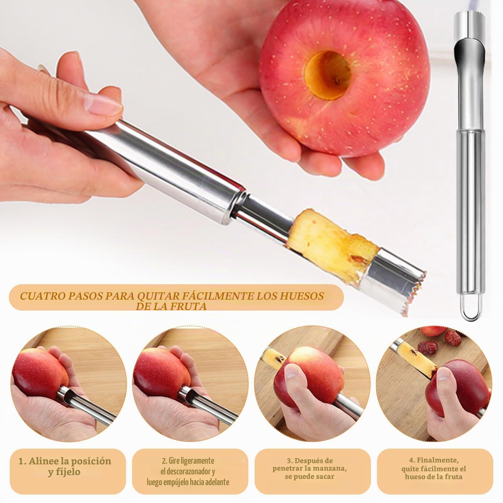 LPZMPZ 4 en 1 Descorazonador Herramienta Cuchara Vaciadora de Acero Inoxidable Manzanas Tallado Excavación Cocina Multifuncional para Ensaladas de Frutas Bolas de Melón Diy