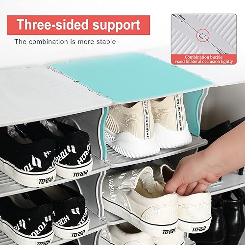 Miniatura 14 de Zapatero de 6 niveles, organizador apilable de almacenamiento de zapatos para entrada de dormitorio, zapatero ajustable, estante organizador