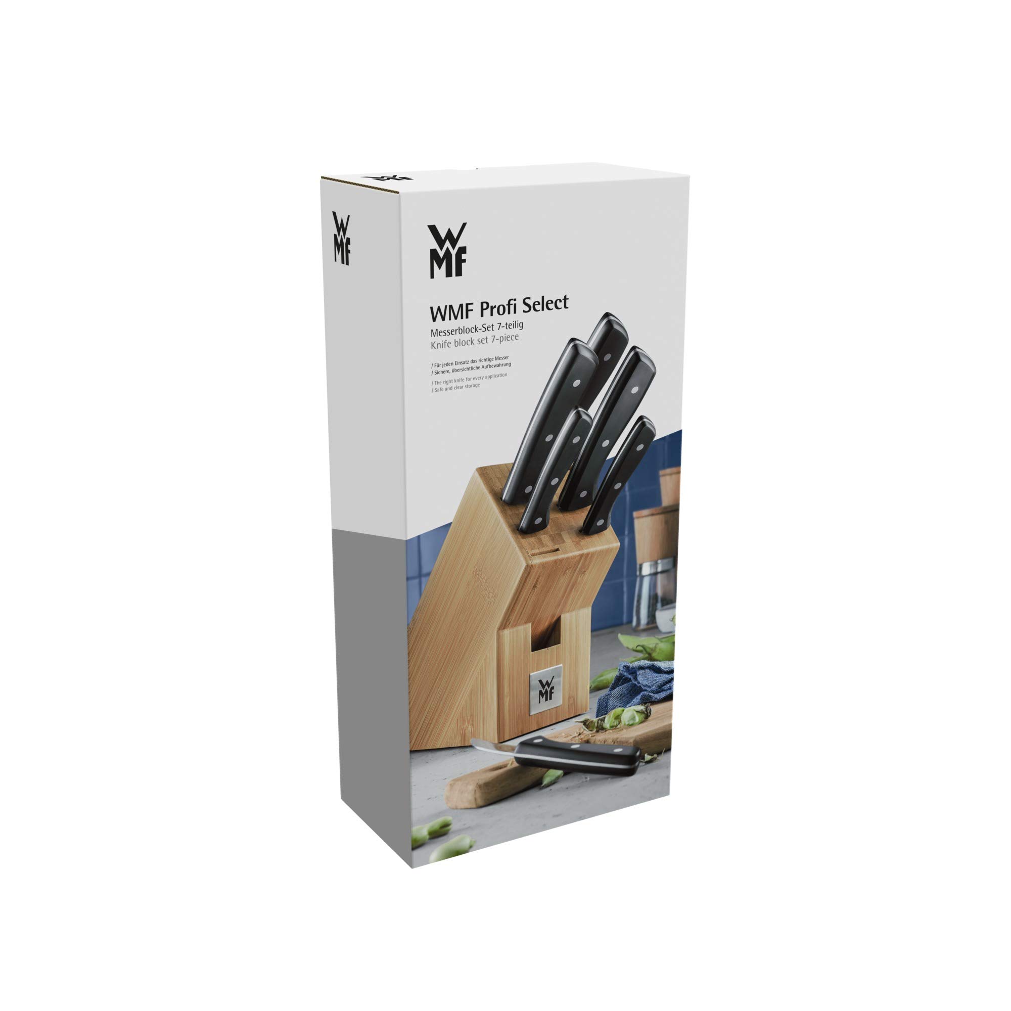 WMF Bloc à couteaux avec set de couteaux 7 pièces, set de couteaux de cuisine avec porte-couteaux, 6 couteaux tranchants, bloc de bambou, lame spéciale en acier