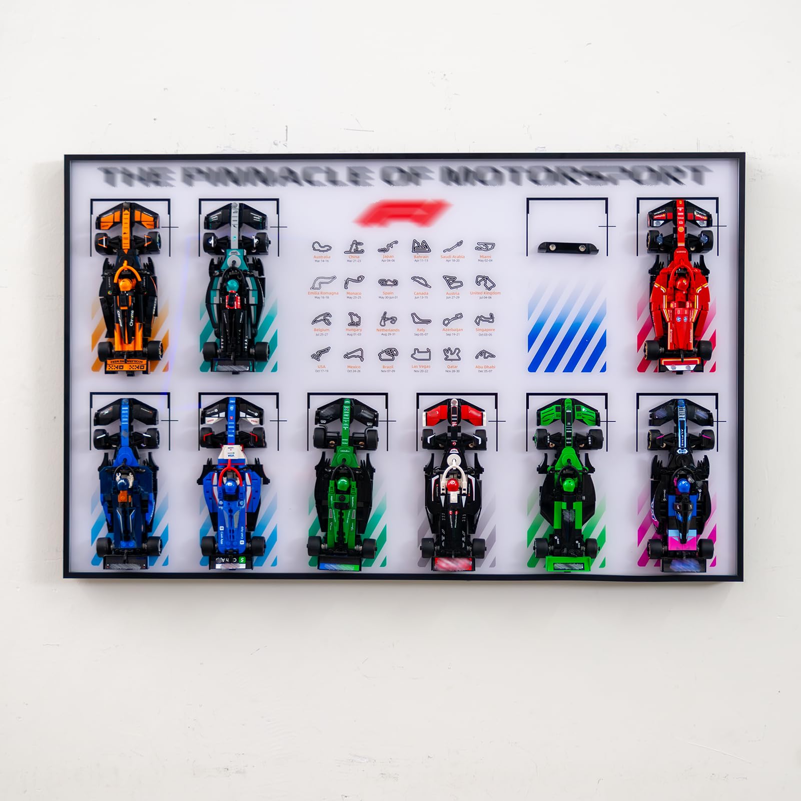 icuanuty Display Wallboard Compatible with Lego F1 Speed Champions 10 Cars Wall Mount Display Frame(Sets 77242-77251), Space-Saving Mount for Home or Office (White) (Models Not Included!)