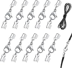 Stainless Steel Bracelet Clasps, 10 x Silver Necklace Clasps with Rope End, Clasps for Jewellery with Leather Cord 1 m for Necklace Bracelet DIY