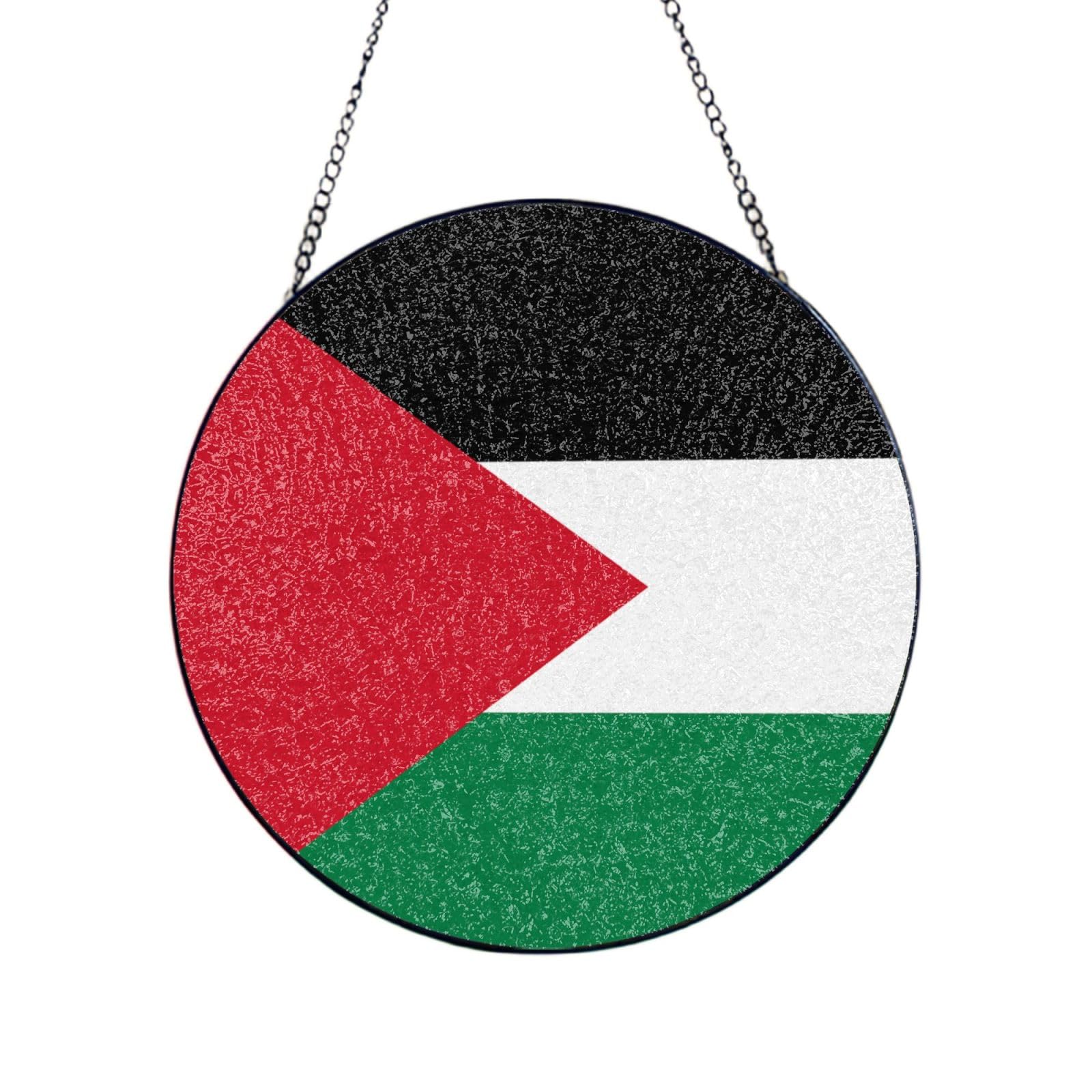 Phayah Flag Of The State Of Palestine Print Glass Window Hanging Sun Catchers Suncatcher Decor For Birthday For Home Garden Porch 6in（15cm）