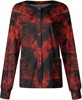 Printed Scrub Jackets for Woman Print Long Sleeve Plus Size Womens Scrubs for Women Nursing Jacket with Pockets