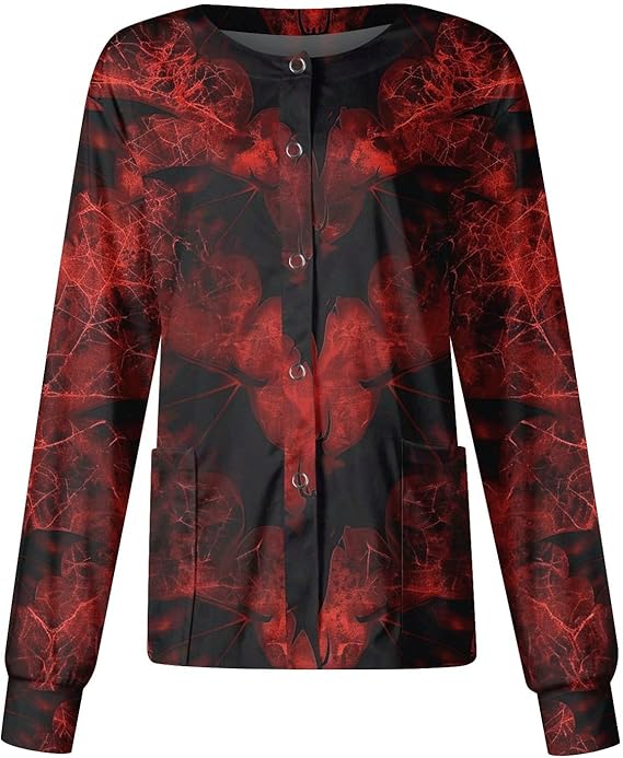 Printed Scrub Jackets for Woman Print Long Sleeve Plus Size Womens Scrubs for Women Nursing Jacket with Pockets